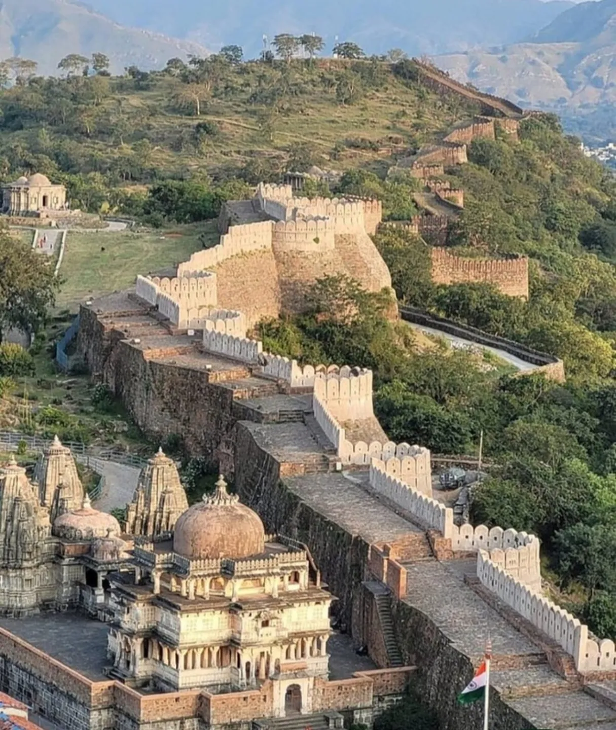 Fort walls winding across the Rajasthan hills