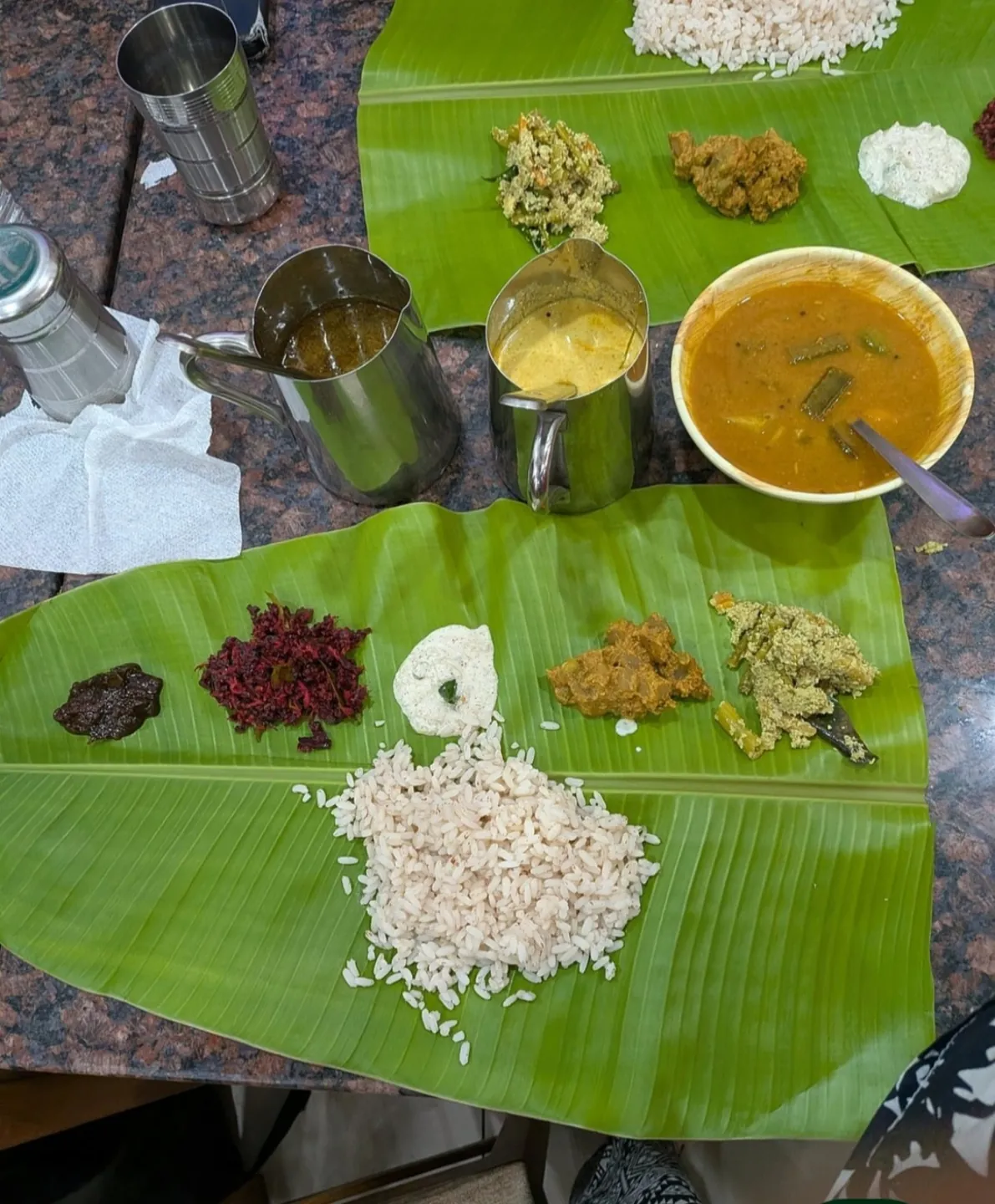 A Kerala meal served on banana leaves