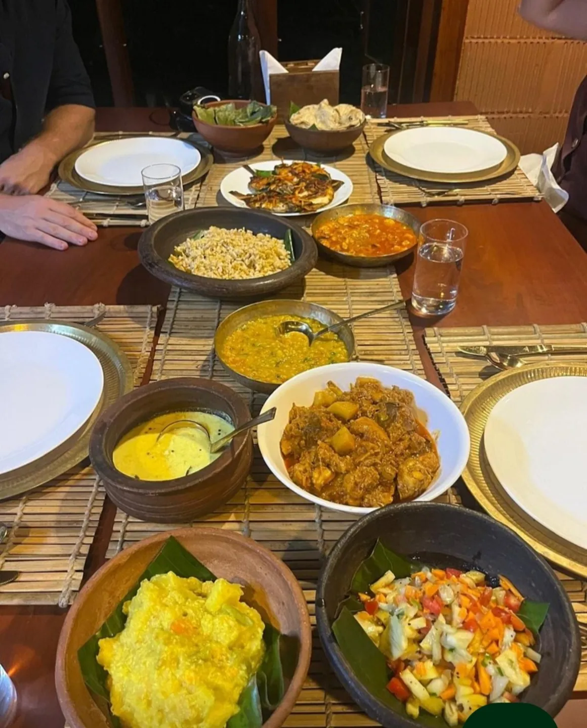 A selection of Kerala dishes laid out for a meal
